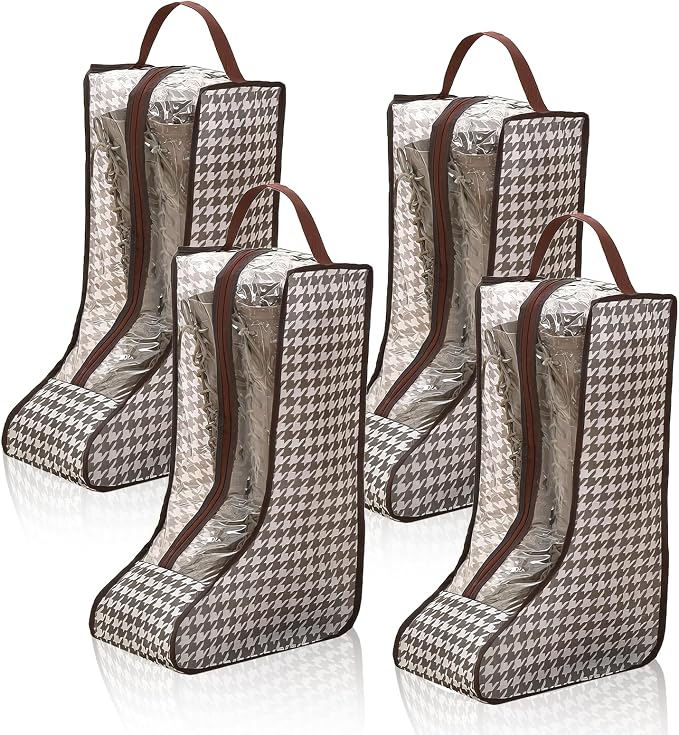 4 Pack Boot Storage Organizer Tall Boots, Brown Portable Travel Shoe Bag， Waterproof Boot Bags for Cowboy Boots Storage, Portable Dust Proof Shoes Bag for Organizer Packing, Travel and Daily Use