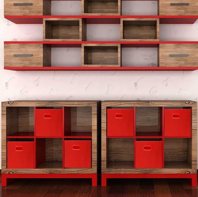 Simple Houseware Foldable Cube Storage Bins with Handles, 11-Inch, Red, 6-Pack, Fabric Cubes Organizer for Closet or Shelves