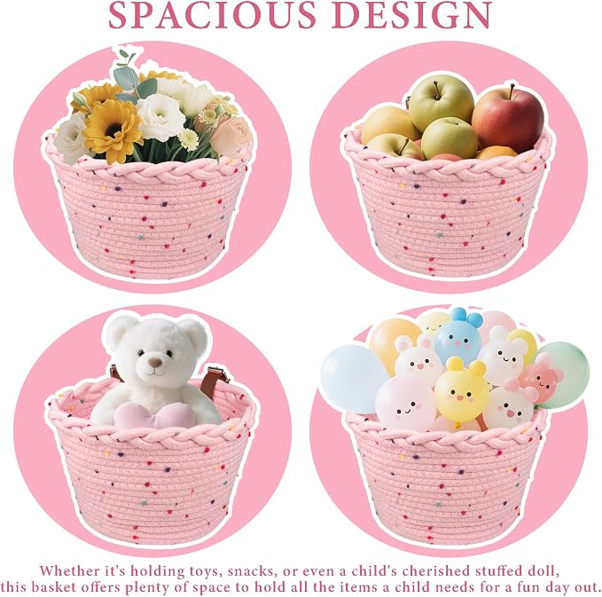 Kids Bike Basket for Girls, Front Bicycle Basket, Easy-Install Adjustable Straps for Balance Bikes Scooters