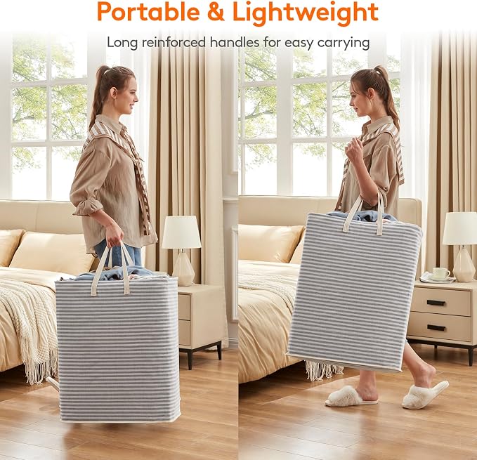 Lifewit 3 Pack Laundry Basket 125L Each, Collapsible Clothes Hamper with Reinforced Handles, Freestanding Waterproof Design for Bedroom and Laundry Room, Grey 375L Total