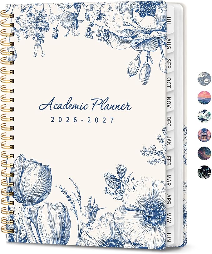 Planner 2026-2027, Hardcover Monthly and Weekly Academic Planner July 2026 - June 2027, Teacher and Student Calendar Agenda Book with Tabs, A5 (6.3" x 8.5"), Ideal for School and Office, Blue Elegance