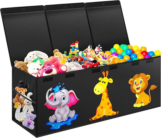 Mabahoo Extra Large Toy Box, Collapsible Toy Storage Organizer with Lids, Cute Animals Toybox for Boys Girls, 40"x14"x16" Kids Toy Chest Storage Boxes for Living Room Playroom Nursery