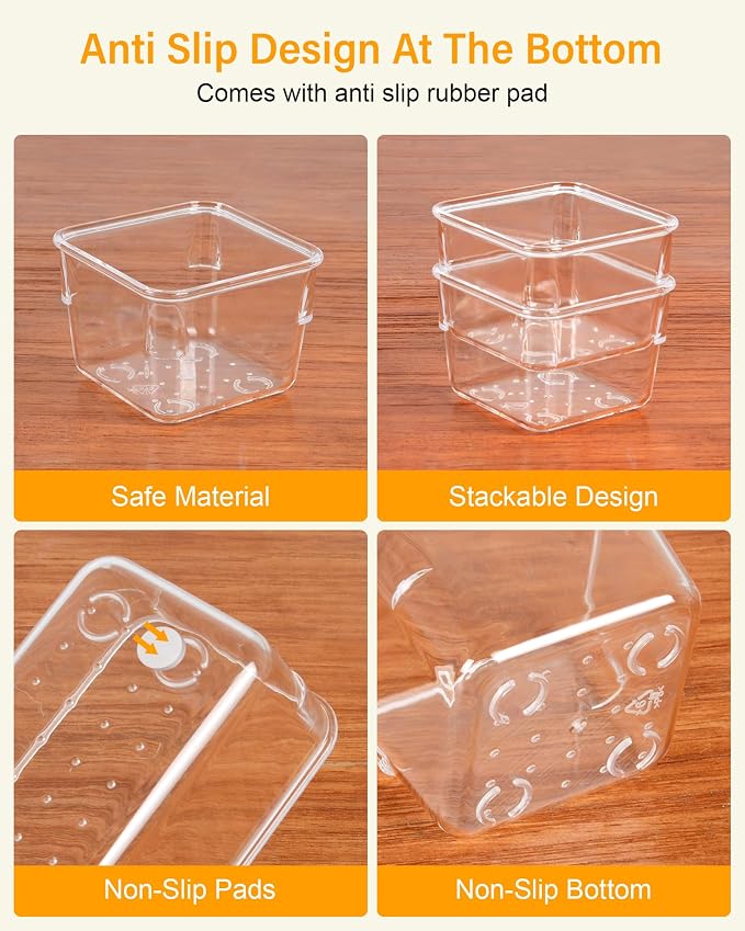 15 PCS Clear Plastic Drawer Organizers and Dividers, 4 Sizes Stackable Drawer Storage Bins and Organizer Trays for Bathroom, Kitchen, Office, Makeup, Vanity, Utensils, and Crafts