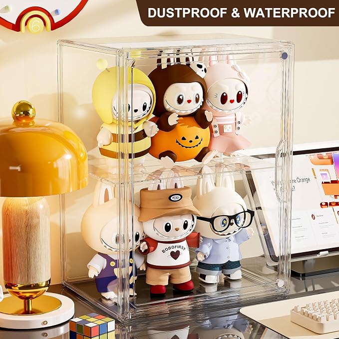 Acrylic Clear Display Case, Stackable Plastic Storage Bins with Shelf, Figure Figurine Hobby Display Case with Magnetic Lid, Large Acrylic Display Box for Collectibles, Figures, 1 Pack