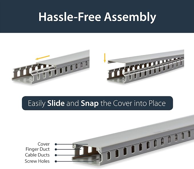 StarTech.com 5.6ft Server Rack Cable Management - Customizable 2in x 1in Open Slot Network & Data Finger Duct Wire Raceway Organizer w/Cover (AD105X1) (Pack of 3)