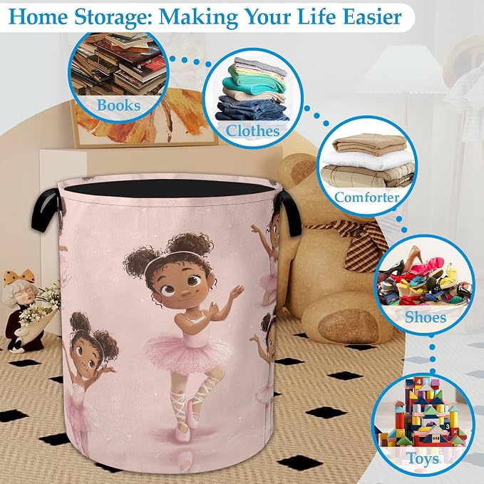 Ballet Girl Laundry Basket Collapsible Laundry Hamper Oxford Storage Bin for Clothes Storage, Organizer, Books and Sundries 16" X 20.8"
