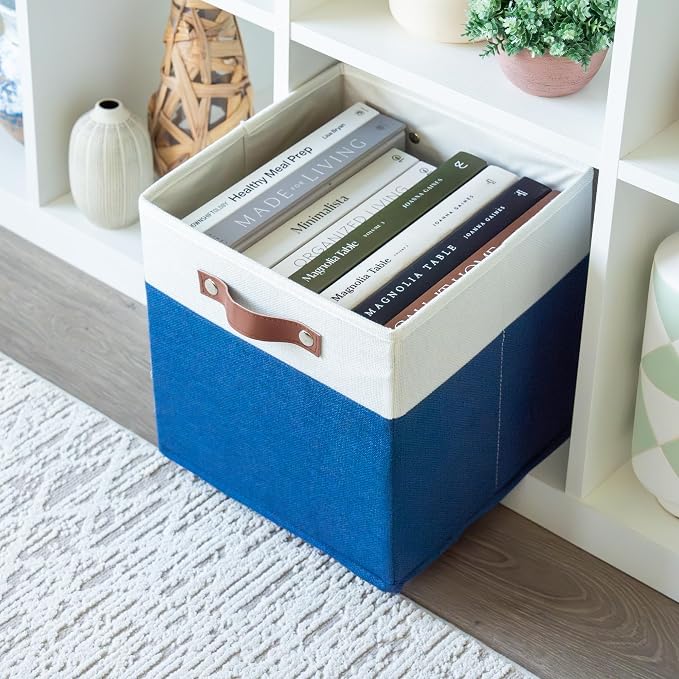 OrganiHaus 11x11 Cube Storage Bins, Set of 4 - Fabric Storage Cubes | Sturdy, holds its shape; odor-free; fits ClosetMaid 11-inch shelves; vegan leather handles