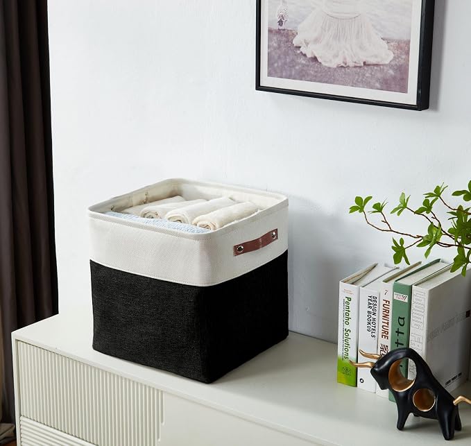 DECOMOMO Cube Storage Bin 11x11, Fabric Storage Bins, Kallax Storage Cubes (Black & White, 4 Pack)