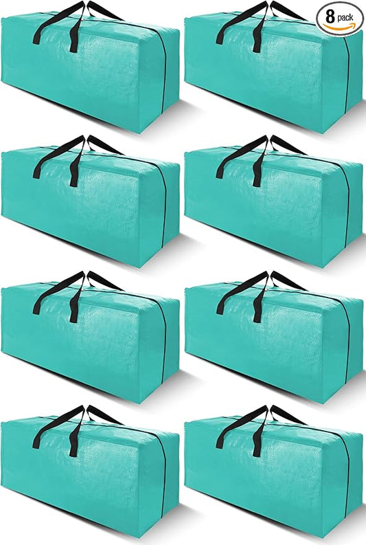 Cosy Family 8 Pack Heavy Duty Extra Large Moving Bags with Backpack Straps - Strong Handles & Zippers, Storage Totes For Space Saving, Fold Flat, Alternative to Moving Box, Aquamarine