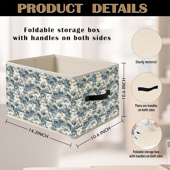 Blue and White Chinoiserie Botanical Dachshund Storage Bin Box with Handles, French Country Weiner Doxie Dog Foldable Organizer Basket Toybox for Home Bedroom Bathroom Clothes Toys Books