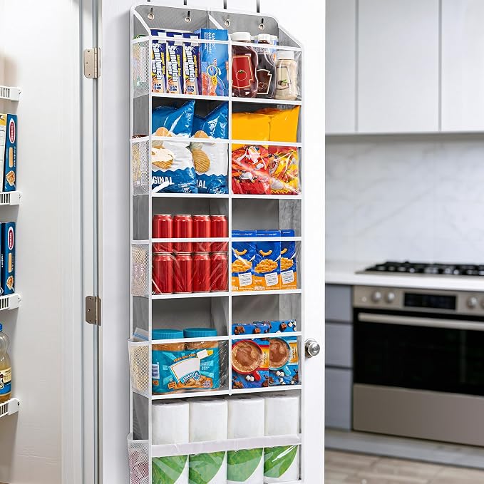 JARLINK Over the Door Organizer Storage, 5-Tier Extra Large Hanging Storage with 10 Mesh Pockets, 100 lbs Capacity Behind Door Storage for Bedroom, Bathroom, Pantry, Nursery, (Grey)