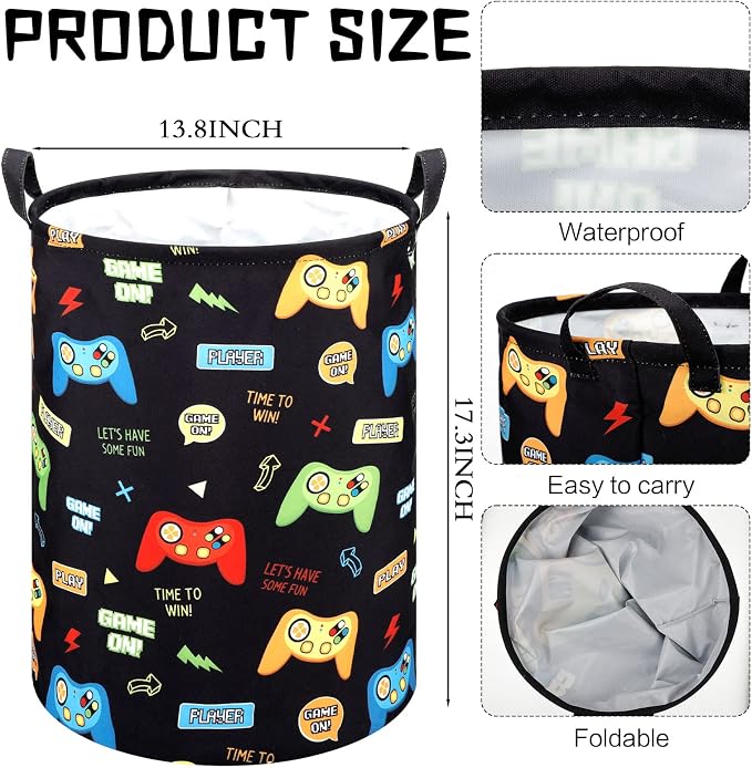 Zhehao 2 Pcs Gamer Laundry Basket Boys Kids Laundry Hamper Gamer Room Decor Gaming Storage Basket Hamper Clothes Organizer Nursery Toy Storage Bin for Gifts Bedroom Bathroom Decoration(Classic)