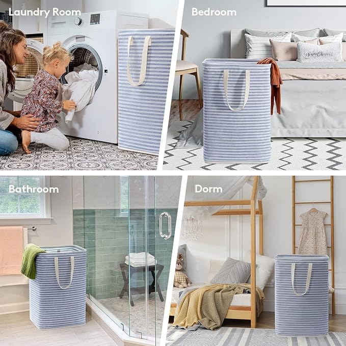 Lifewit 3 Pack Laundry Basket 80L Each, Collapsible Clothes Hamper with Reinforced Handles, Freestanding Waterproof Design for Bedroom and Laundry Room, Blue 240L Total