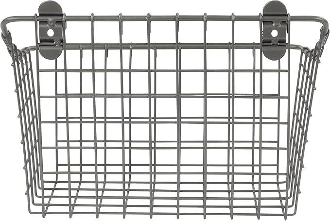 Spectrum Large Wall Mounted Wire Basket Industrial Gray Kitchen Wall Mount Organizer Storage Basket, Wire Basket for Kitchen Bathroom Pantry Organization, Wall Hanging Wire Caddy for Modern Homes