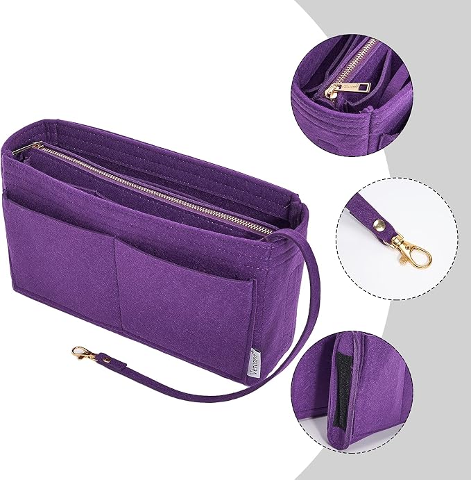 Vercord Felt Organizer Insert For Purse Handbag Tote Bag In Bag Inside Shaper Divider Neo Purple Slender Medium