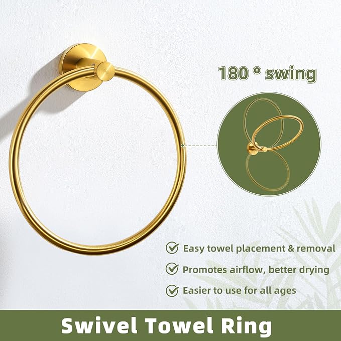 APLusee Towel Ring for Bathroom Wall, Brushed Dark Gold Hand Towel Ring Holder, Heavy Duty SUS 304 Stainless Steel Modern Bathroom Accessories