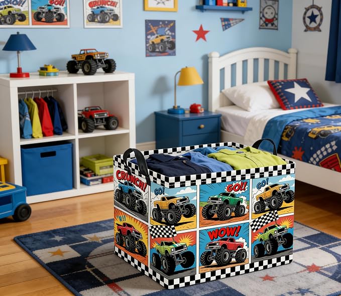 Rectangular Baby Kids Storage Basket for Home Kitchen Girls Cute Toy Storage Bin Organizer Shelf Book Room Decor(Truck)