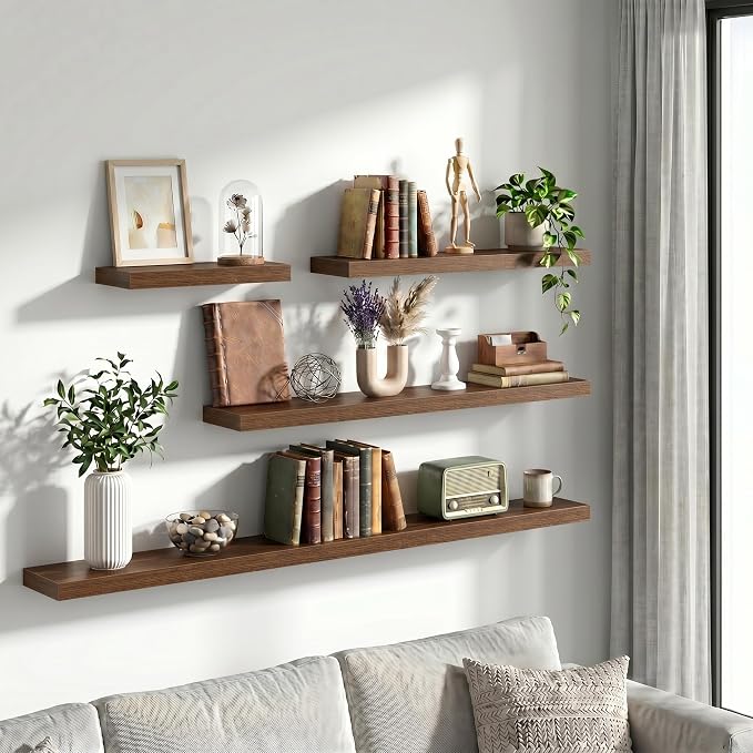 Vivelove 36 Inch Floating Shelves Wall Mounted for Display, 6.5 Deep Duty Shelves with Invisible Brackets for Living Room,Bedroom,Kitchen, Bathroom Storage & Decor,36" Wx6.5 Dx1.4 H - Walnut