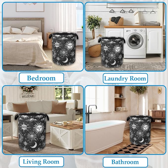 Sun Moon Laundry Basket Collapsible Laundry Hamper Oxford Storage Bin for Clothes Storage, Toy Organizer, Books and Sundries 16" X 20.8"