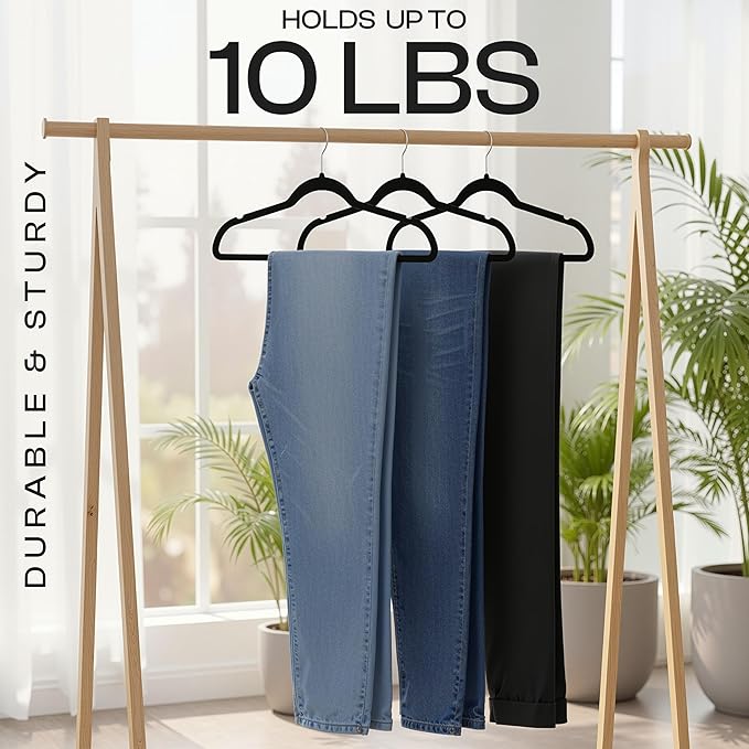 Utopia Home Velvet Hangers, Black, 150 Pack | Luxury Non-Slip, Slim Pant & Coat Hangers, Strong Space-Saving, Pants Bar, 360° Swivel Hook