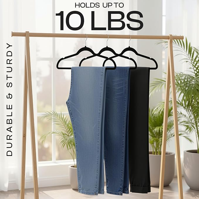 Utopia Home Velvet Hangers, Black, 30 Pack | Luxury Non-Slip, Slim Pant & Coat Hangers, Strong Space-Saving, Pants Bar, 360° Swivel Hook