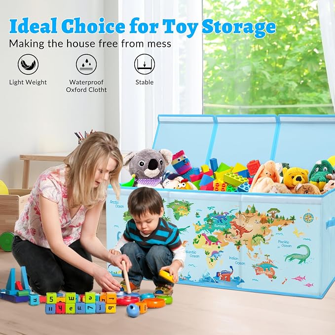 decalsweet Kids Toy Box Storage Chest Collapsible Storage Bin with Lids Handles for Boys Girls Toddler, Large Kids Toy Organizer Box for Kidsroom Bedroom Playroom Nursery,37.7"x12.5"x15.7"