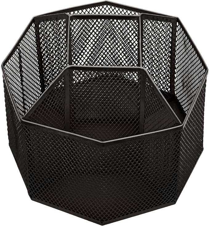 Annova Mesh Desk Organizer Rotate with 5 Compartments Spinning Tidy Candy/Pen Holder Office, Art Supply, Storage, Classroom, Home (Black)
