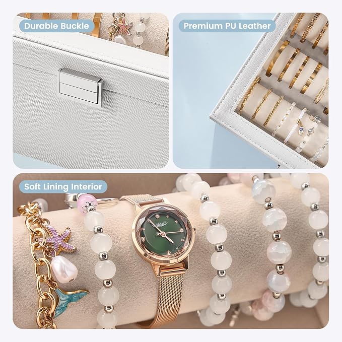 Lolalet Bracelet Display Holder with Rods for Bangles Watches, Clear Lid Jewelry Organizer Box Storage Case for Women Girls -White, 3 Rolls