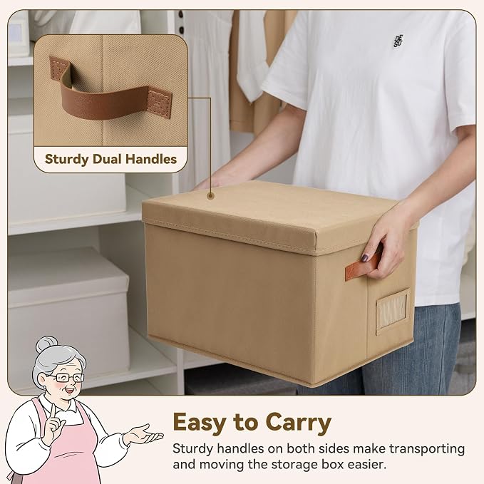 GRANNY SAYS Storage Bins with Lids, Storage Baskets for Linen Closet Shelves, Decorative Storage Boxes, Clothes Storage and Organization for Organizing, 3-Pack, Large, Brown