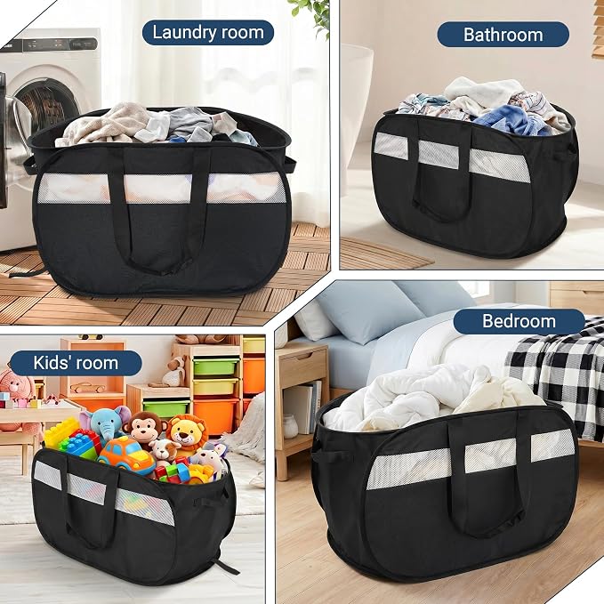 100L Collapsible Laundry Baskets, Foldable Dual Handle Laundry Hamper Black | Lightweight, Easy to Carry, Up and Downstairs, Tear-Proof, Space-saving, for Laundry Room, Bedroom, Bathroom, Travel, Dorm