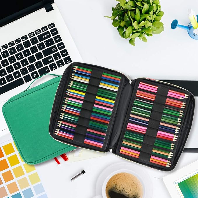 YOUSHARES 166 Slots Colored Pencil Case, 110 Slots Gel Pens fo Coloring Case Organizer, Handy Multilayer Color Pencil Holder for Glitter Gel Pens, Refills, Colored Pencils for Adults & Artist (Green)