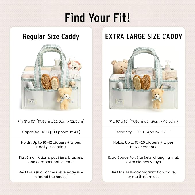 PeraBella Diaper Caddy Organizer with Handle, Baby Shower Gifts Basket Bag, Registry Search Must Haves Items, Nursery Storage Organizer for Newborn Girl Boy, Baby Bag Essentials, Car Diaper Caddy Cart