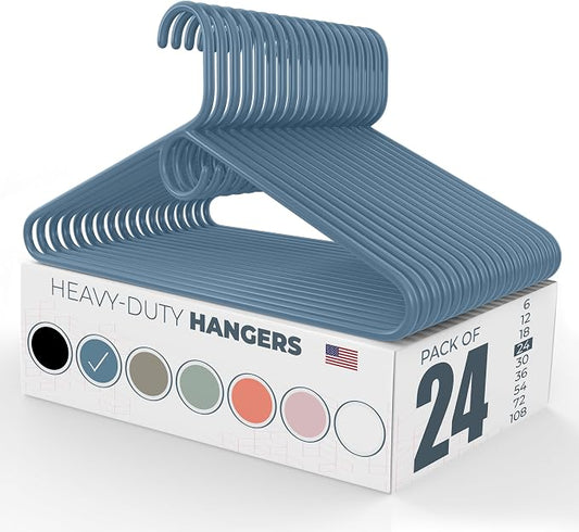 Heavy Duty Clothes Hangers 20 Pack (24 Count) – Made in the USA – 8lb Capacity Plastic Hangers for Adult Clothing – Durable for Pants, Coats, Jackets, or Jeans – Blue