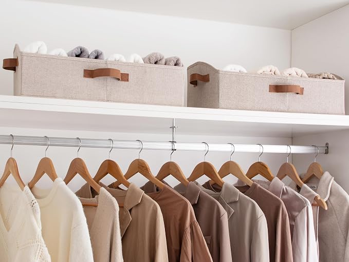 StorageWorks Trapezoid Storage Bins, Closet Shelf Organizer, Closet Organizer Bins, Storage Baskets for Shelves, Clothes, Toys, Towels, Large, Brown and Beige, 3-Pack