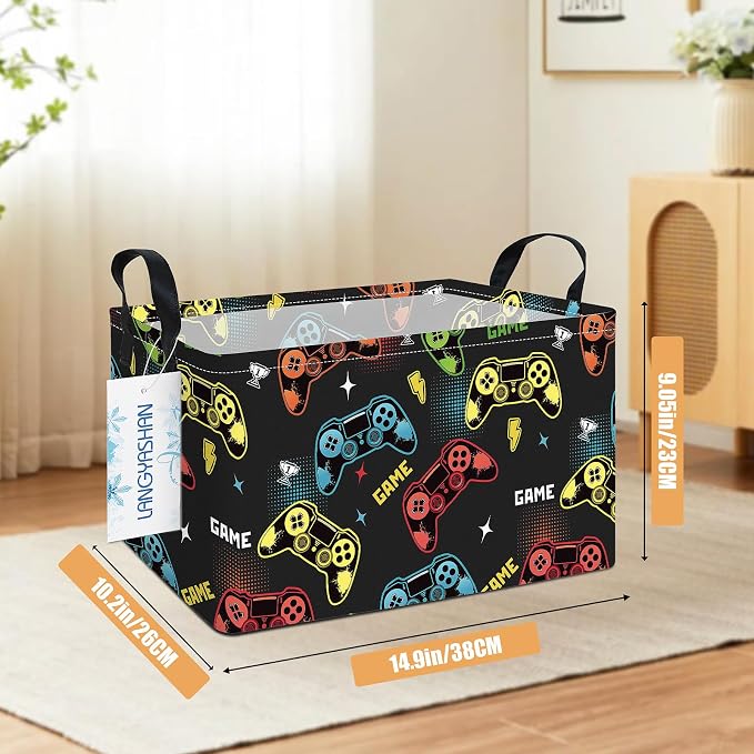 Rectangular Collapsible Game Storage Basket Nursery Toy Organizer | Storage Bin Foldable Canvas with Handles for Organizing Home Kitchen Children Toys Office Closet Shelf Baskets