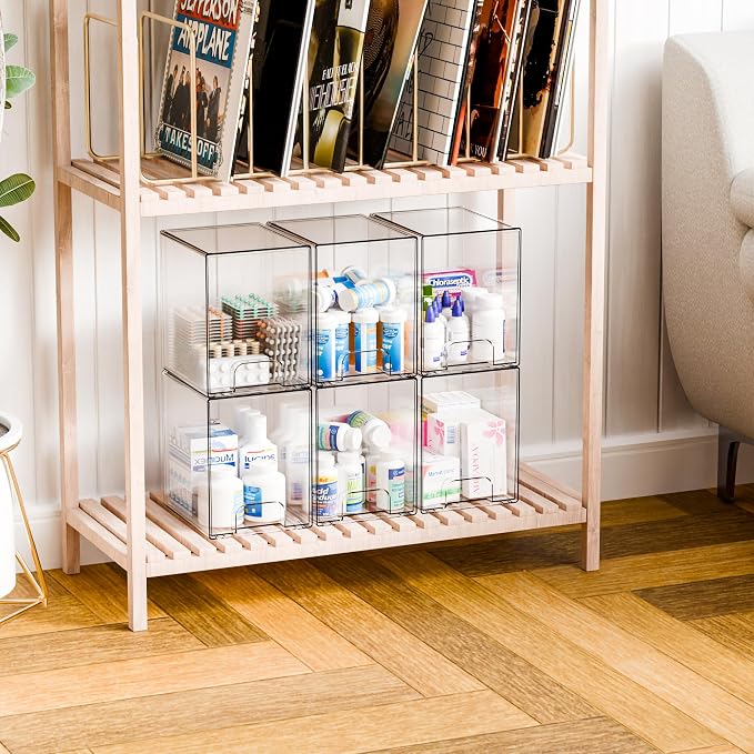 Yieach 7.6" H Baby Bottle Organizer for Cabinet,4 Pack BPA FREE Bottle Storage Organizer Baby,Clear Stackable Storage Drawers for Makeup,Skincare,Beauty Products Bathroom Closet Organizers and Storage