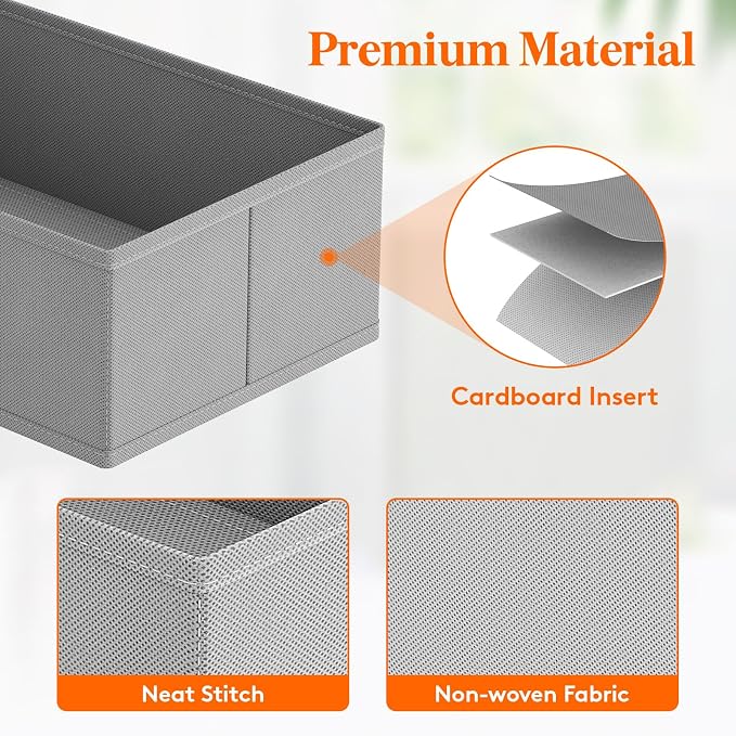 Lifewit Drawer Organizer Clothes for Closet 32 Pack, 3 Sizes Underwear Wardrobe Drawer Dividers, Fabric Foldable Dresser Storage Organizer Bins for Sock/Bra/Lingerie/Undies, Light Gray