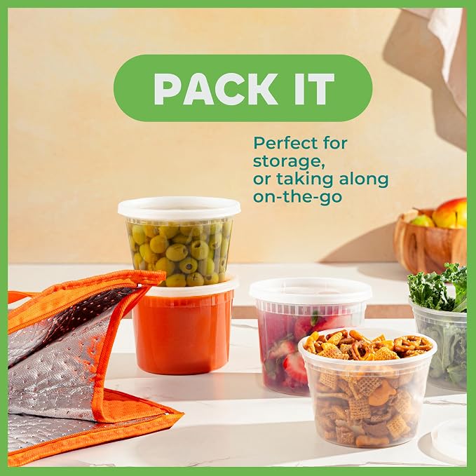 JoyServe 16 Oz Deli Food Containers with Lids - (72 Sets) Airtight Plastic Food Storage for Takeout, Meal Prep, To-Go, and Soup Freezer Containers with 72 Lids, BPA-Free, Dishwasher, Microwave Safe