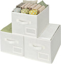 GRANNY SAYS Closet Organizer Bins with Label Holder, Fabric Storage Baskets, Foldable Storage Bins for Living Room, Decorative Storage Containers Organizing, Pearl White, Medium, 3-Pack