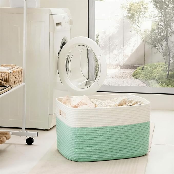 Artfeel Blanket Basket,Rectangle Woven Baskets for Storage,30L Laundry Basket for Decorative Nursery Blanket,Toys,Dirty Clothes and Magazine in Shelves,Baby Room,and Living Room