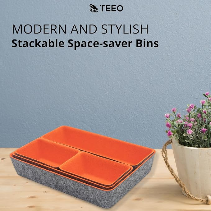Teeo - Drawer Dividers Organizers - Makeup Trays for Vanity - Drawers Organizer - Office Drawer Organizer - Home Office Desk Cosmetic Bins Dividers Box Compartment Organization - Pack of 5, Orange