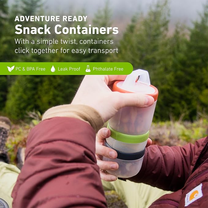 humangear STAX, Stackable Snack Containers - 4-Piece Leak-Proof Snack Travel System - FDA-Food Safe, BPA/PC/Phthalate-Free - Stackable & Click-Together Food Storage, Small