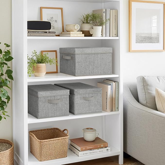 GRANNY SAYS Storage Bins with Lids, Keepsake Memory Box, Storage Basket with Lid, Closet Storage Organizer Bins, Decorative Storage Boxes, Gray, 3-Pack