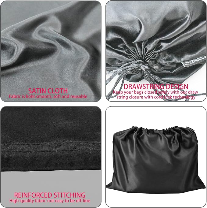 GONGKANGYUAN 12 Pcs Dust Bags for Purses and Handbags Satin Purse Storage Organizer With Drawstring Closure Handbag Protector (Black)