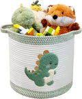 Toy Storage Basket(12"x12"), blanket basket, Cotton Rope Woven Laundry Hamper with Cute Embroidered Dinosaur for Nursery, Living Room, Laundry (Dinosaur)