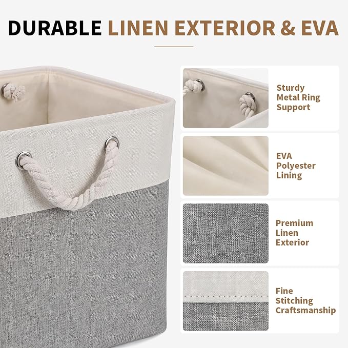 13×15×13 Inch Storage Cubes,6 Pack Cube Storage Bins for Shelves,Fabric Collapsible Storage Bins with Handles, Foldable Storage Basket for Organizing Clothes,Books (White&Gray,13"x15"x13")