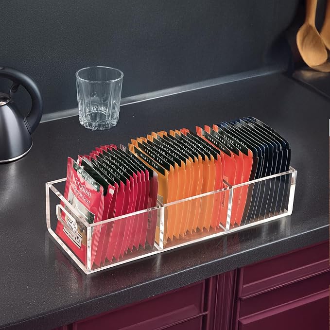 FUCDTEFC Tea Bag Organizer, Small Clear Tea Bag Holder for Drawer Kitchen Cabinets Pantry Countertops Organizers Storage, BPA-Free Acrylic Coffee Pods, Sugar Packets,Plastic Teabag Bins Home Organizer