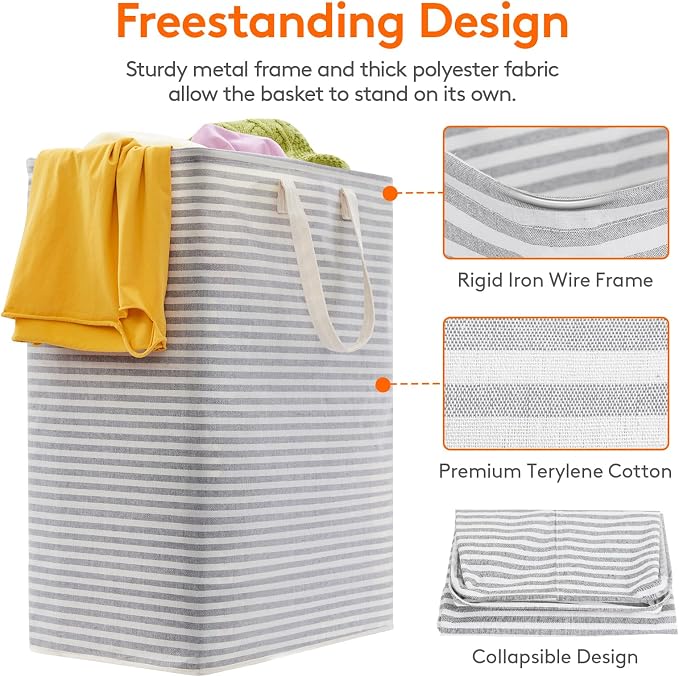 Lifewit 3 Pack Laundry Basket 125L Each, Collapsible Clothes Hamper with Reinforced Handles, Freestanding Waterproof Design for Bedroom and Laundry Room, Grey 375L Total
