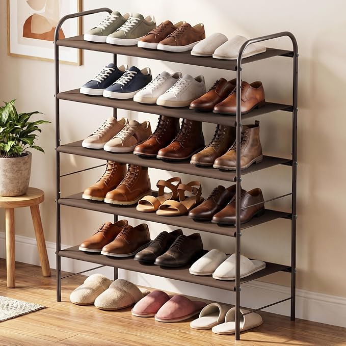 Simple Houseware 5-Tier Shoe Rack Storage Organizer, Bronze | 600D polyester light sturdy shoe organizer