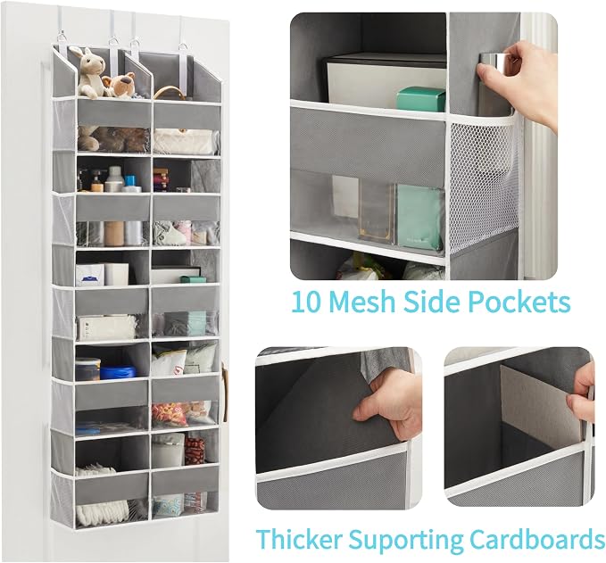 Over the Door Organizer 5 Tiers, Extra Large Behind Door Storage of 10 Compartments, Anti Tilt Hanging Organizer for Closet, Diaper Organizer, Bedroom, Bathroom, Pantry, Nursery, (Grey)